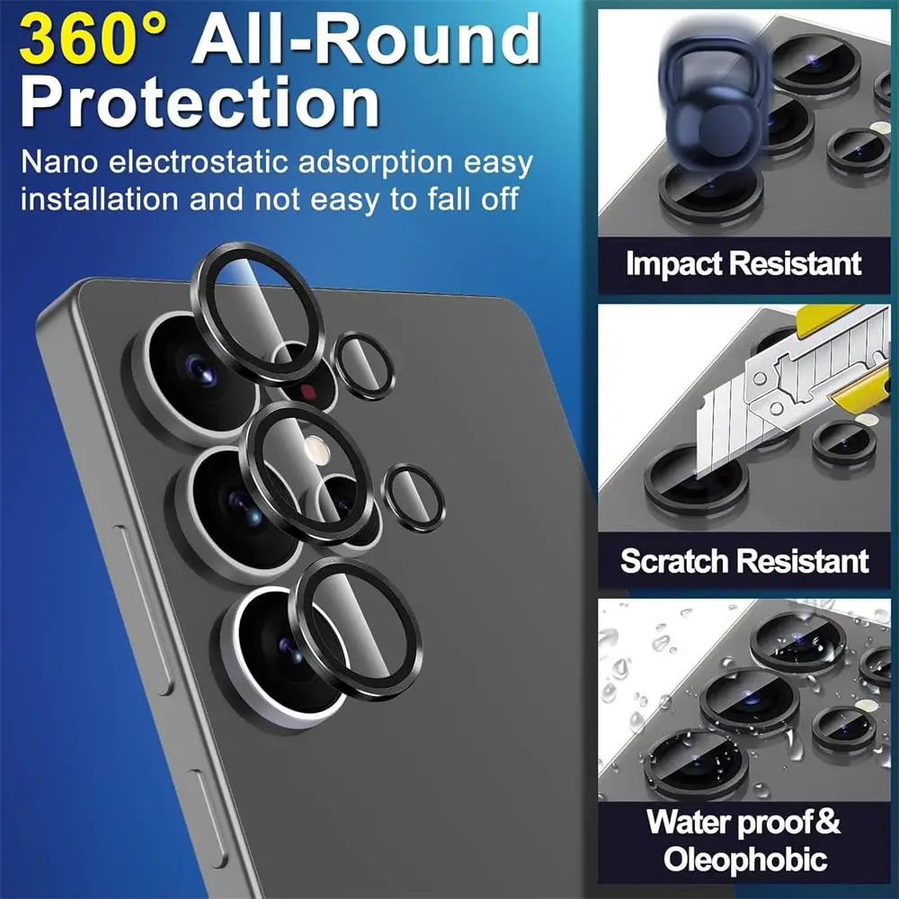 واقي عدسة كاميرا بونولا لهاتف سامسونج جالاكسي S25/S25 Ultra Plus 9H من الزجاج المقسى فائق الدقة مضاد للخدش غطاء كاميرا أسود