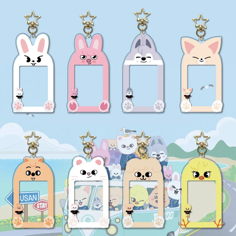 

New SKZOO Cartoon Card Insertion Frame Keychain Straykids Storage Skoo Pendant Accessories Children's Birthday Gifts