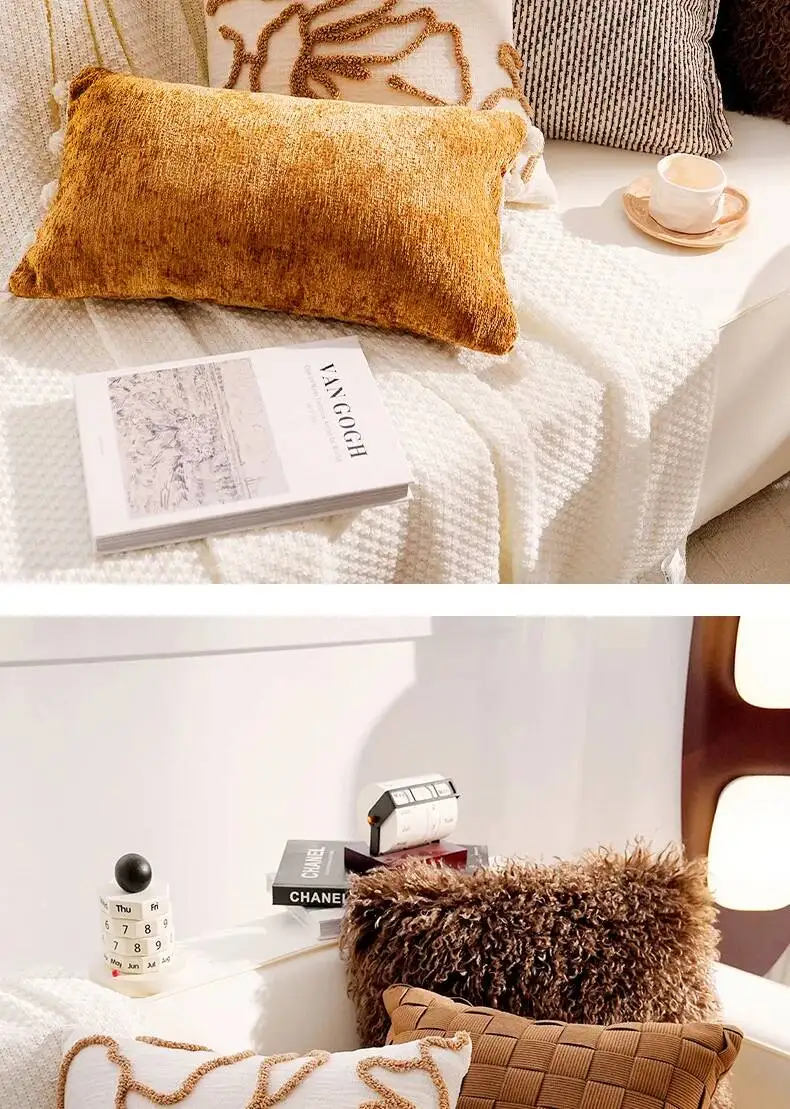 Boho-Kissenhülle im marokkanischen Streifenstil, Chenille, luxuriös, weich, dekorativ, für Sofa, Bett, Heimdekoration – Detail 8