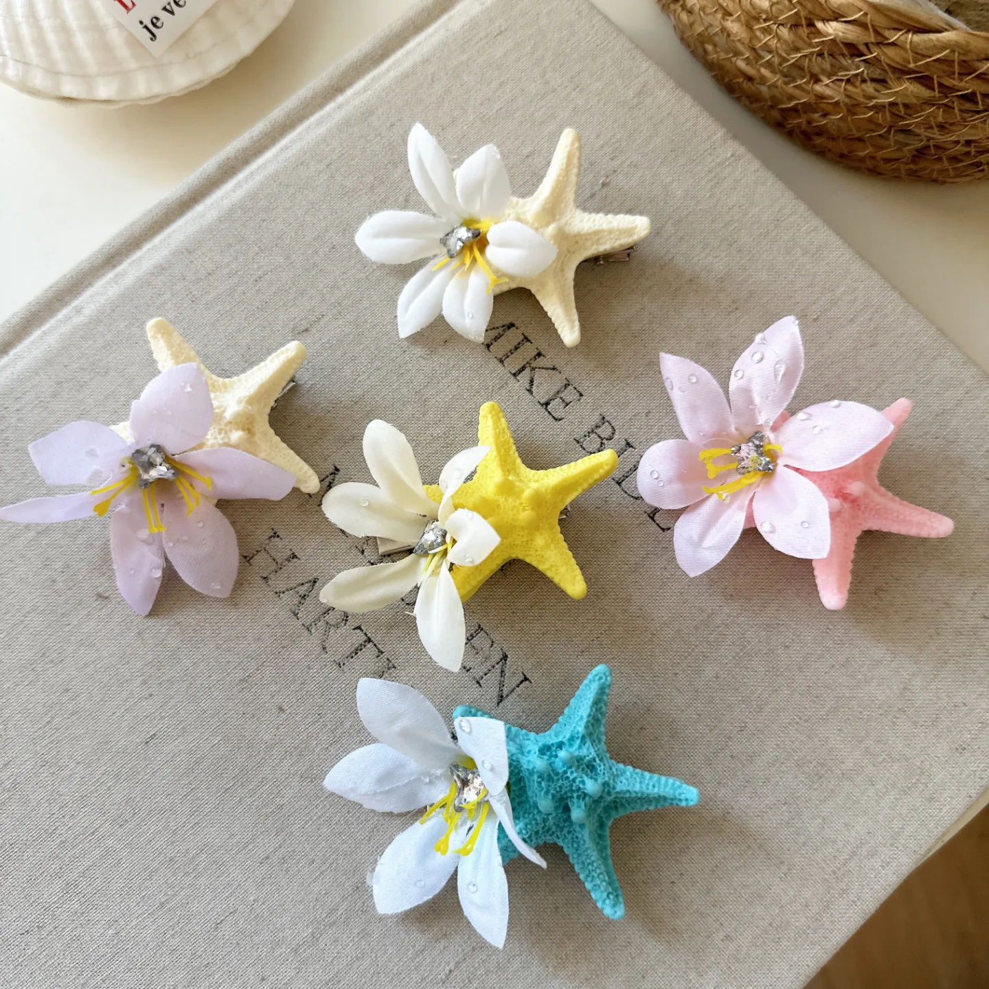 Starfish Flower Side Hair Clip for Forehead Bangs and Flyaway Hair Beach Vacation Photo Prop Cute Lightweight Portable