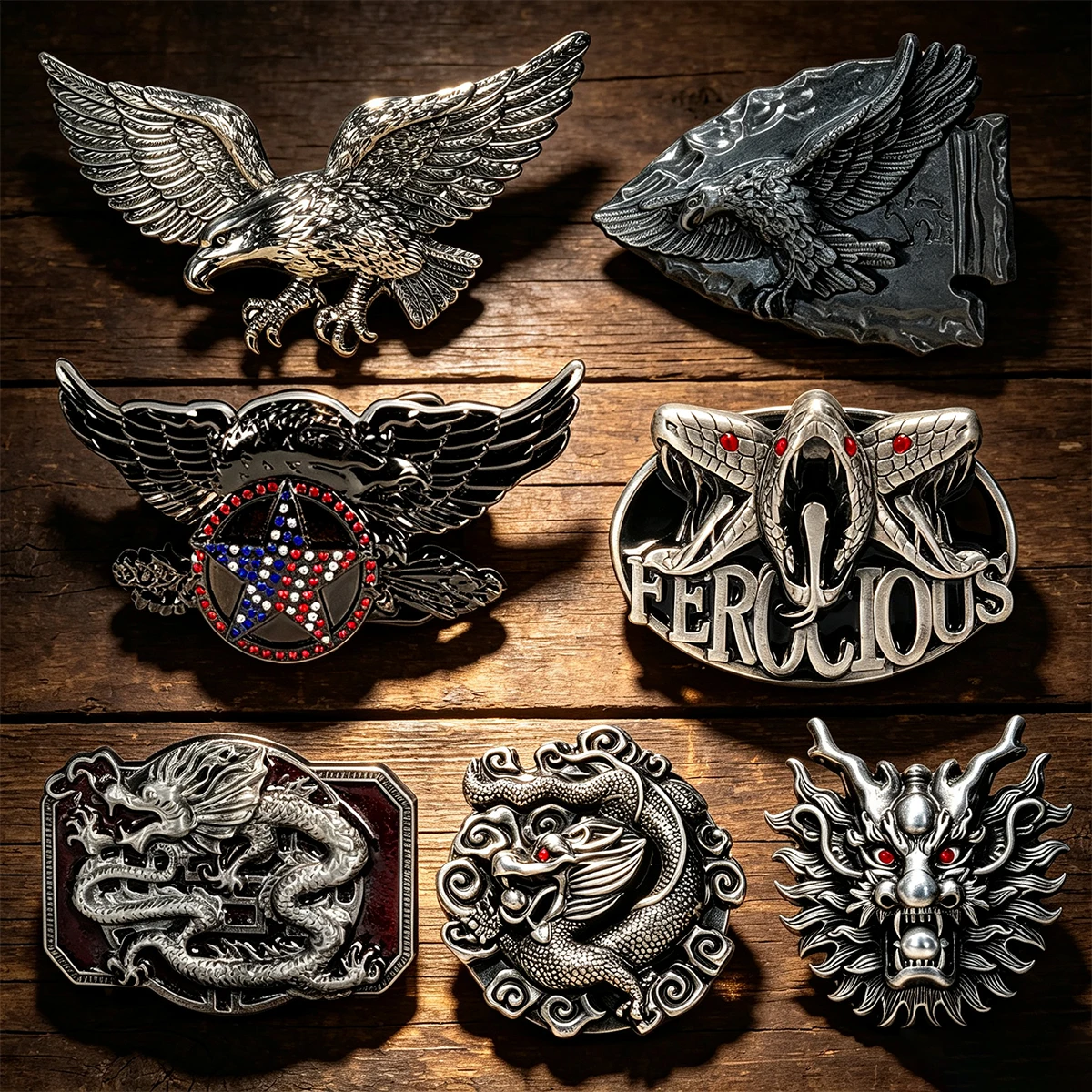 BuckleClub zinc alloy retro flying eagle belt buckles for 3.6-3.9cm width belt Trendy Western dragon Snake Gothic Punk Buckle