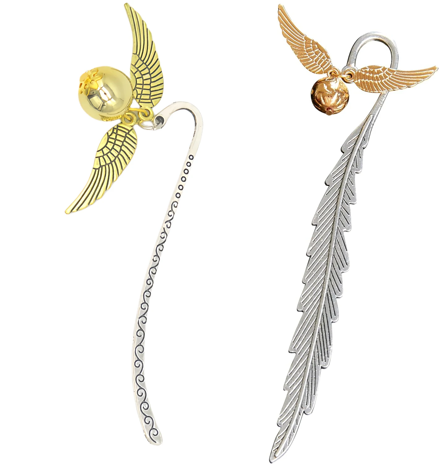 Magic Academy Metal Bookmark with Ornament Golden Snitch Hogwarts Reading Gift Christmas Stocking Book Lover Gift (Silver/Gold)