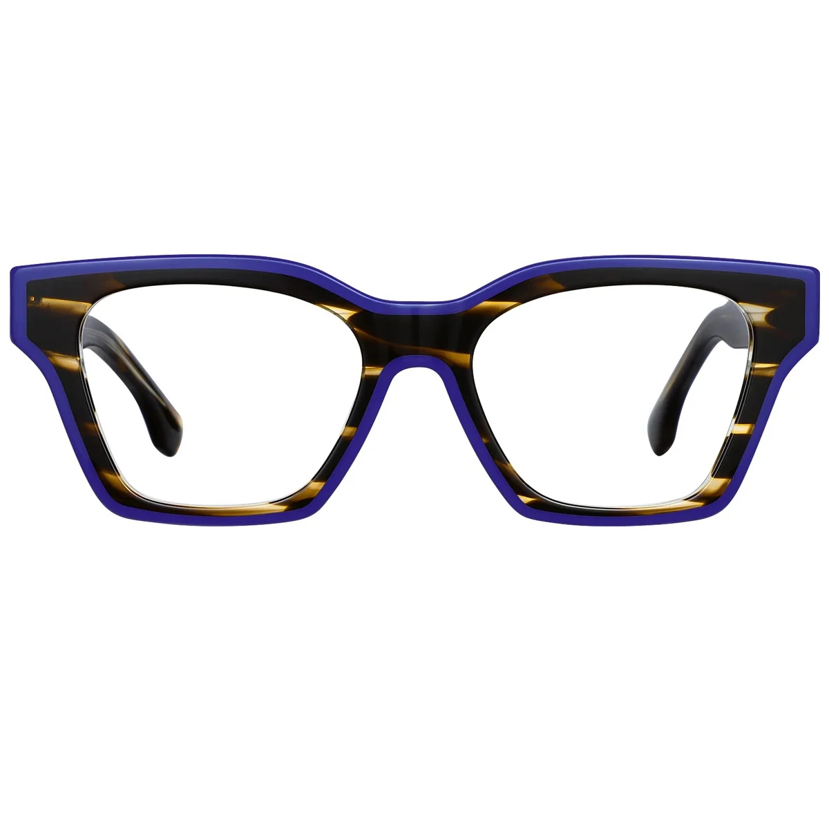 FYTOO Retro Color Block Artistic Tortoiseshell Royal Blue Square Glasses Unisex,Surprise Gift Durable Acetate,Fits Daily Outfits