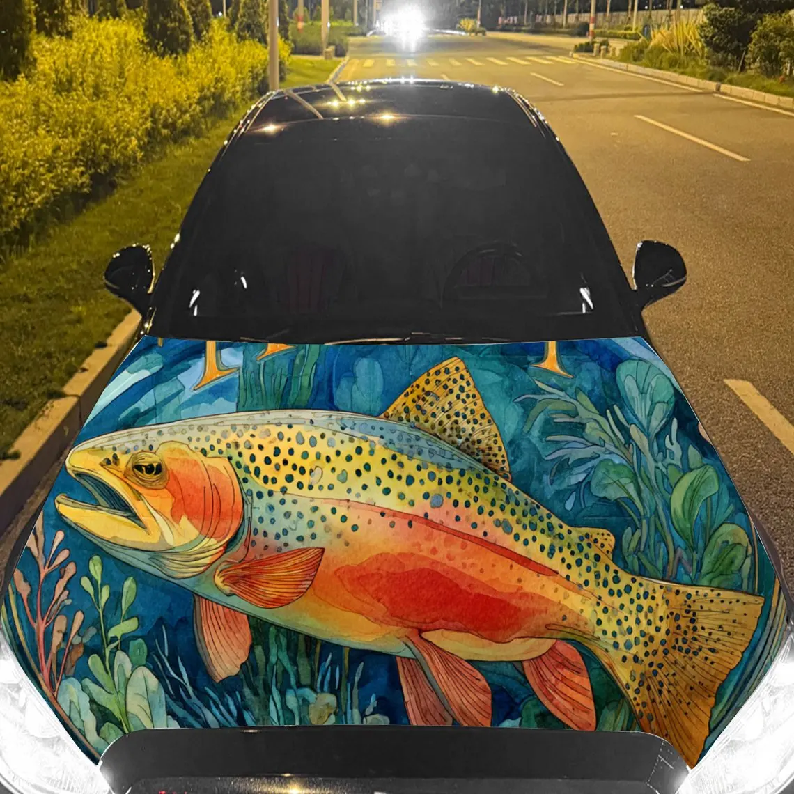 

Vibrant Trout Car Hood Stickers - Self-Adhesive, Waterproof and Durable Vinyl Wrap, Decorate And Protect Your Car, Fit For All C