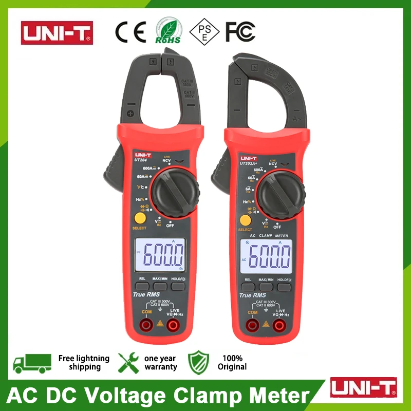 UNI-T UT202A+ UT204+ Digital AC DC Voltage Clamp Meter Multimeter True RMS 400-600A Auto Range Voltmeter Resistance Test