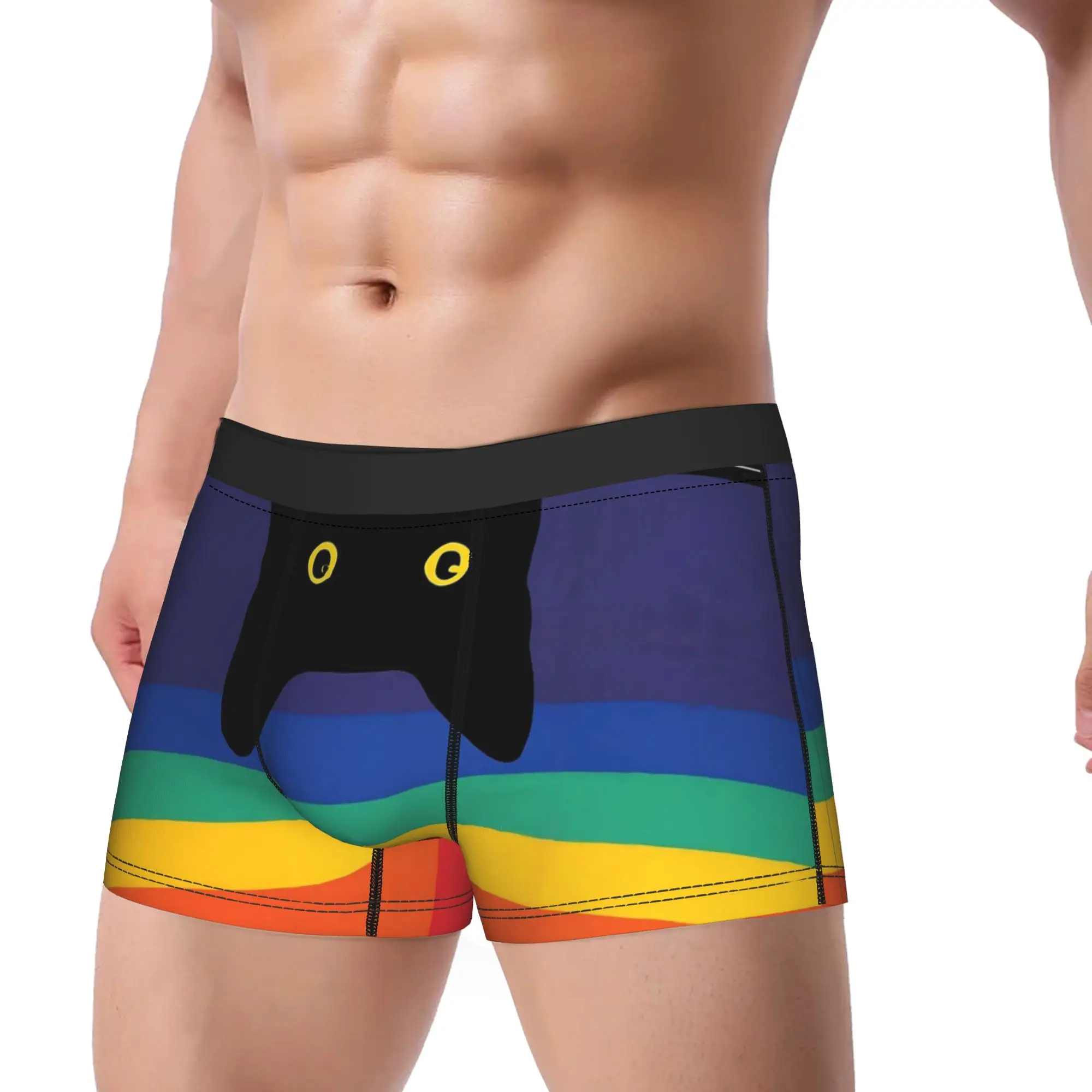 

Men Boxer Briefs Shorts Panties Peeking Cat in Rainbow Circle Soft Underwear LGBT Pride Male Sexy M-XXL Underpants
