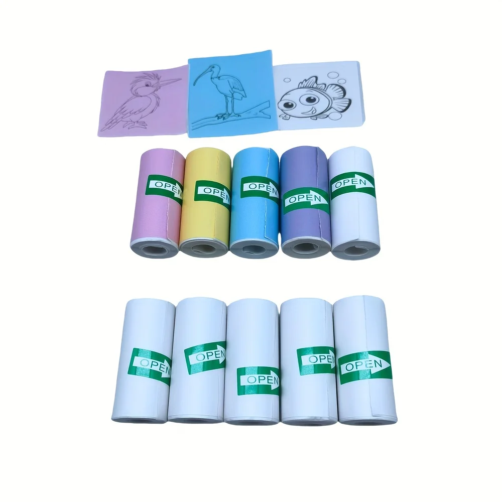 10 لفات من ورق الملصقات الحرارية الملون عبوات ذاتية اللصق للطابعات الصغيرة وملصقات الكاميرا، خالية من البقايا لسجل القصاصات