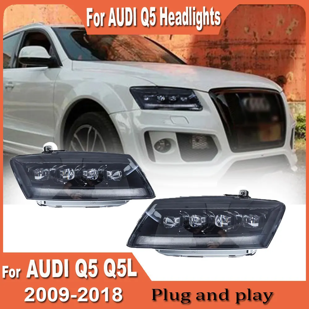 2Pcs Car Headlights For Audi Q5 2009-2018 LED Headlamp Assembly Upgrade High Configure Projector Lens Accessories Plug and Play