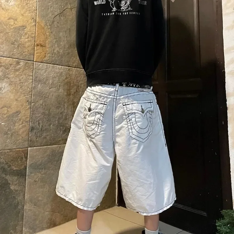 

American Hiphop Wide Leg Denim Shorts Men and Women Models Straight Loose High Street Pants Summer Y2k Cargo Shorts Men Pants