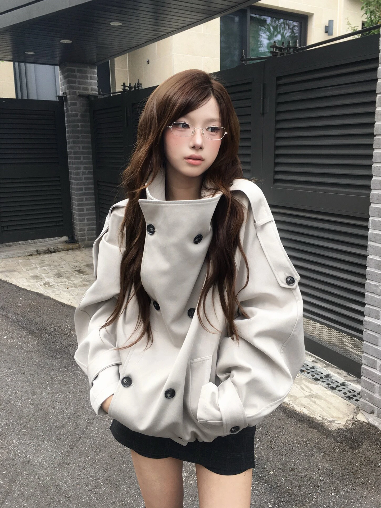 Korean Style Short Double Breasted Coat Jacket Women's Autumn New Design Sensation Silhouette Windbreaker Top