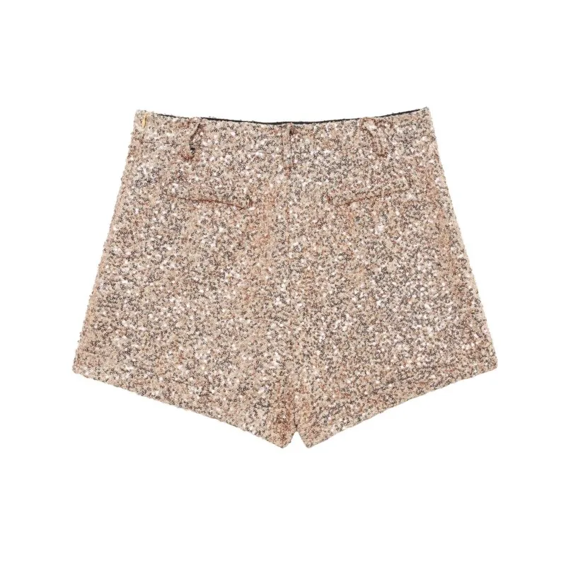 TRAF Women Sequin Shorts Clothing Autumn Fashoin Culotte Bead Embellished Women Shorts  High Street Style Female Shorts