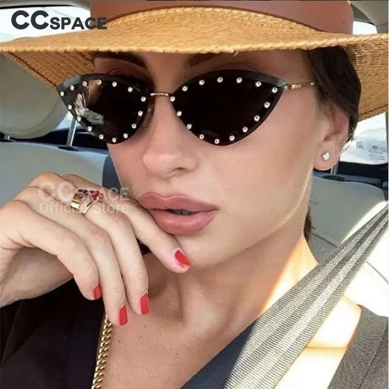 55554 نظارات شمسية فاخرة بدون إطار للنساء نظارات شمسية مرصعة بالألماس على شكل مثلث نظارات أنيقة للعلامة التجارية للمصمم Uv400 #1