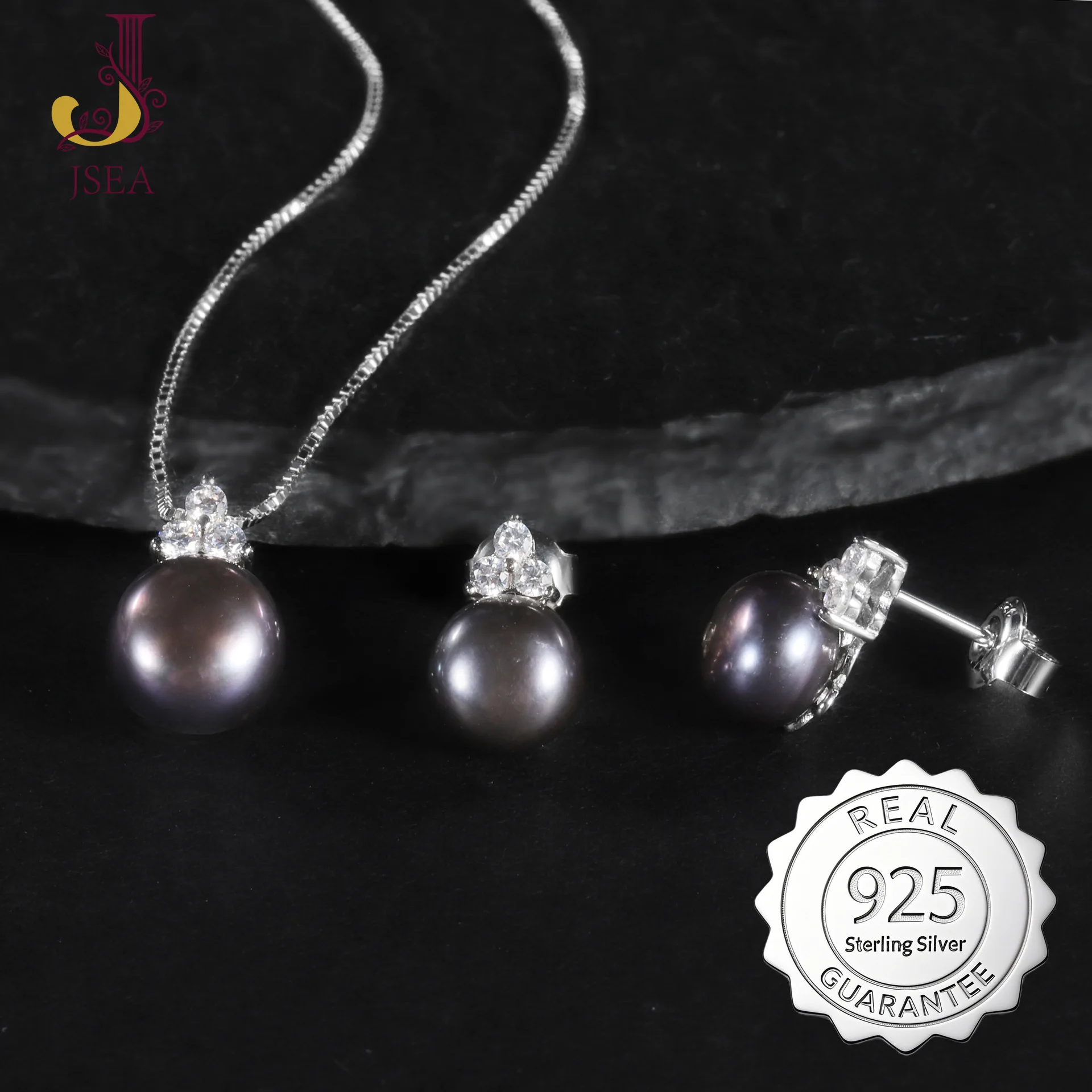 

9mm Black Fresh Water Pearl Statement Necklace Sets Pearl Earrings Jewelry Set for Girls
