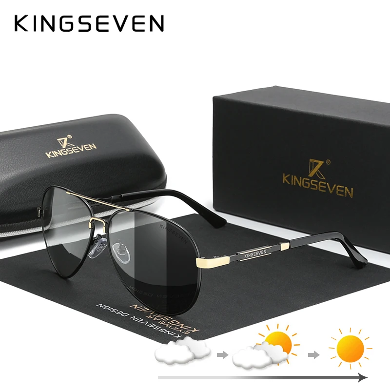 

KINGSEVEN Golden Photochormic Men's Aluminum Sunglasses Polarized Sun Glasses Women Pilot Eyewear Mirror Shades Oculos De Sol