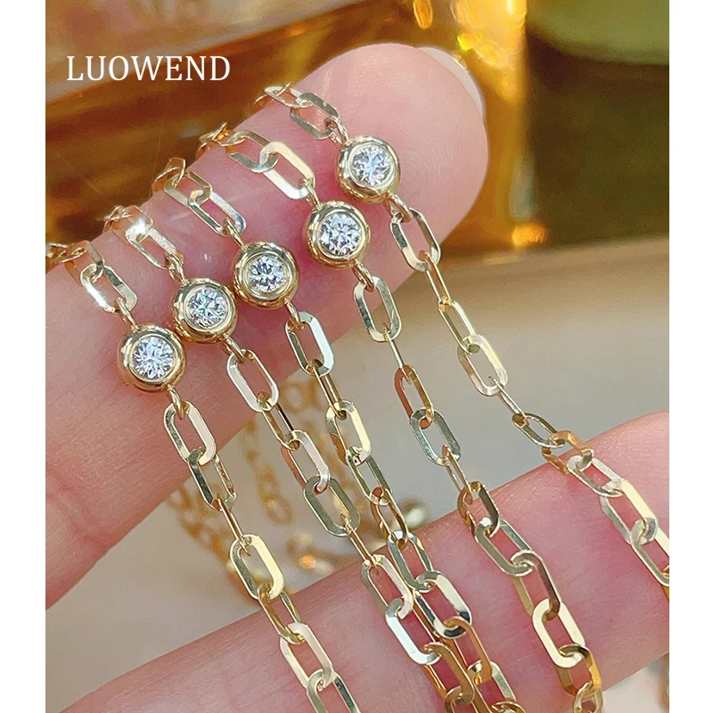 LUOWEND 100% 18K Yellow Gold Bracelet Fashion INS Style Real Natural Diamond Bracelet for Women Birthday Gift Fine Jewelry