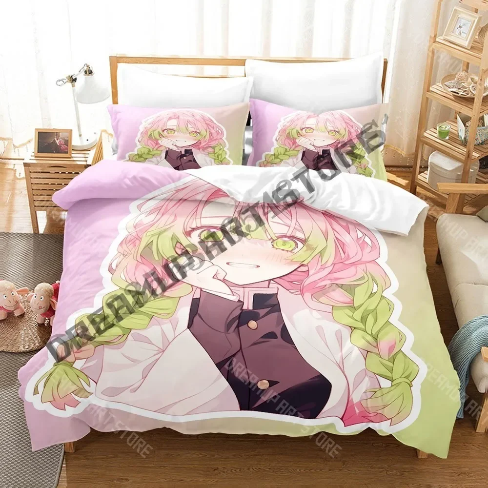 

Комплект постельного белья с 3D принтом Demon Slayer Mitsuri Kanroji, одинарный, полный, Queen King Size, комплект постельного белья для взрослых, пододеяльник для спальни, аниме