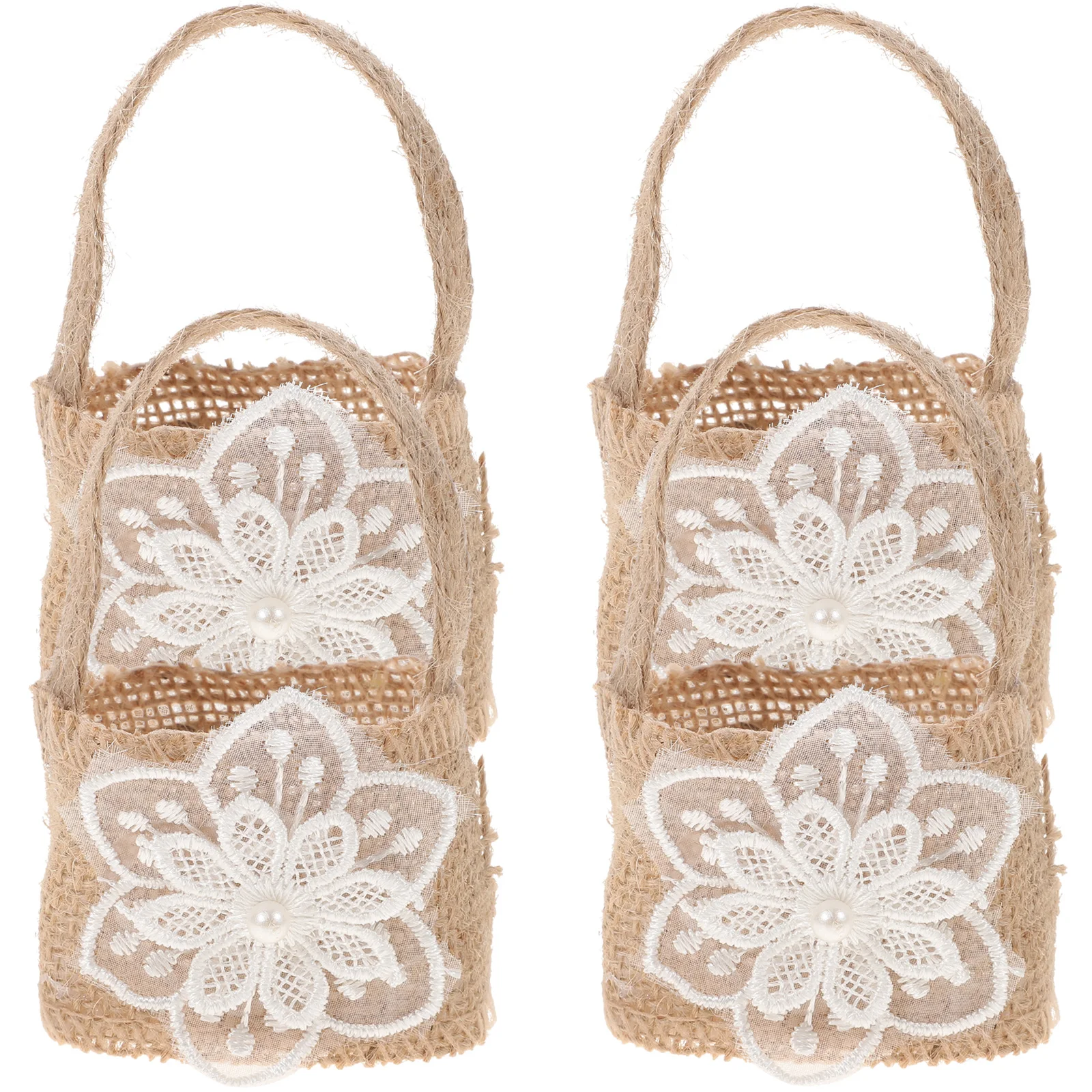 

4Pcs Linen Storage Baskets Burlap Candy Bags Wedding Flower Girl Basket Reusable Holding Flowers Petals