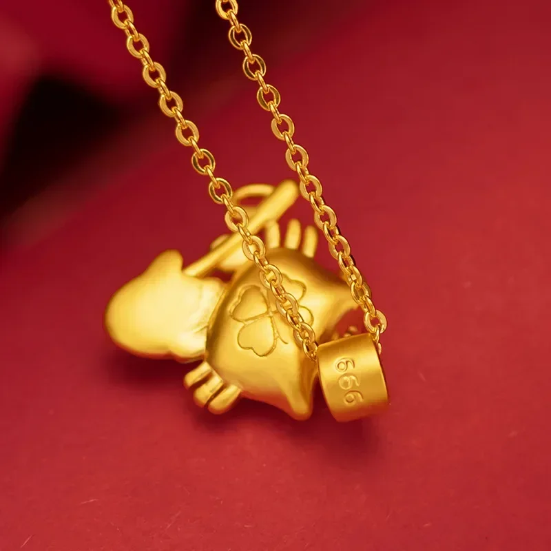 

9999 Real Gold 24K Japanese and Korean Fashion Women's Guitar Kt Cat Small Pendant Cute Sweet Kt Cat Necklace