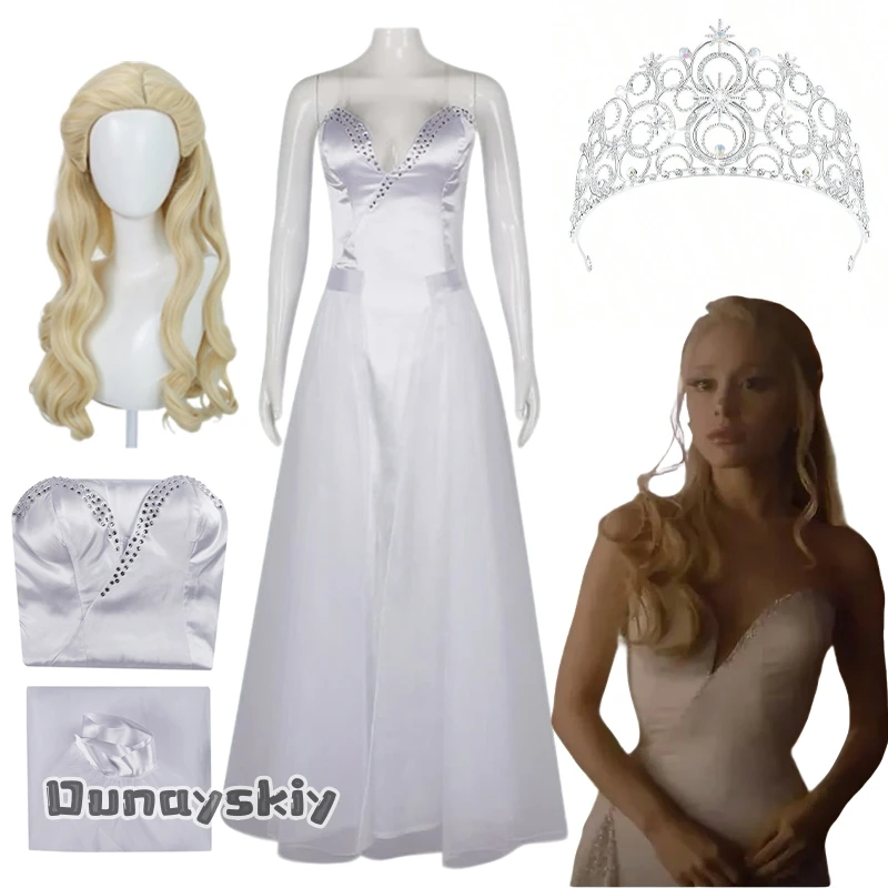 

AnzOS@Movie Wicked 2 For Good Cos Glinda Cosplay White Dress Costumes Women Evening Gown Suit Anime Game Character Roleplay
