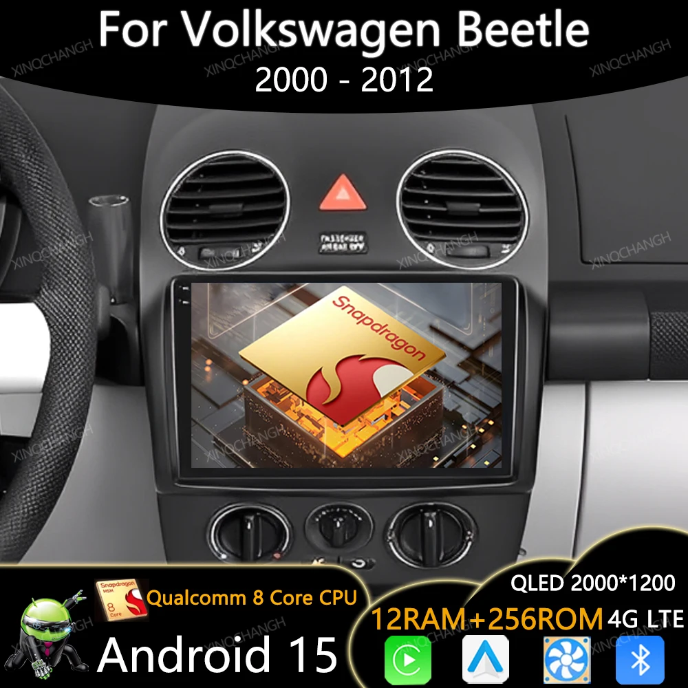 Android 15 Car Radio For VW Volkswagen Beetle 2000 - 2012 Qualcomm BT Carplay Auto GPS 4G LTE 5G WIFI 2DIN Head Unit QLED BT GPS