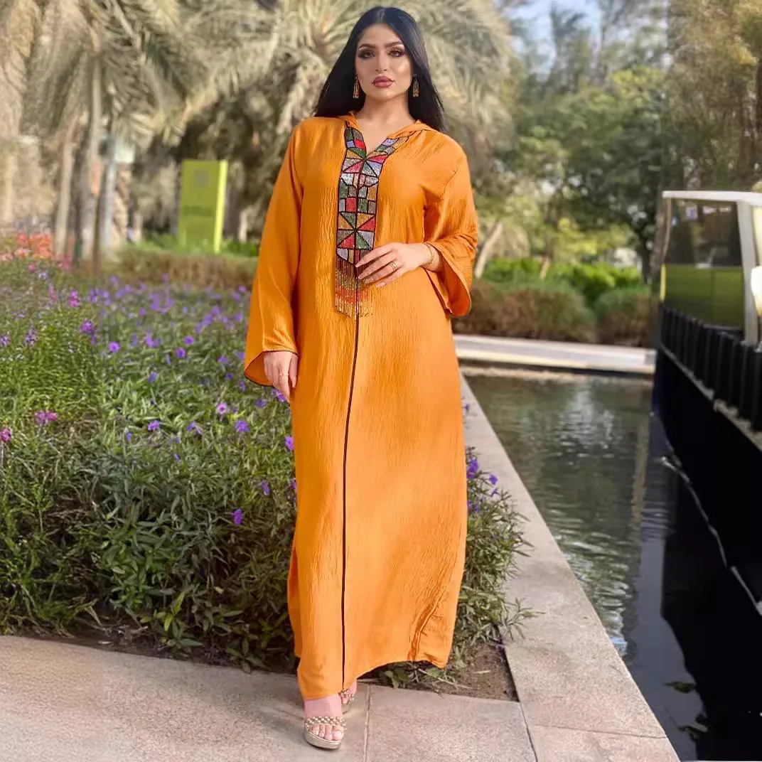 Vestido feminino com franjas de diamante, vestido jalabia dubai turco abaya, robe feminino abaya ramadan dubai luxo islâmico elegante