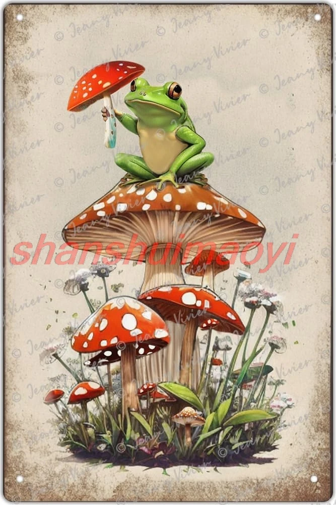 Zomyto Mushroom Wall Decor Cute Frog Decor Vintage Mushroom Kitchen Accessories Funny Frog Metal Tin Signs Unique Home Decor Bat