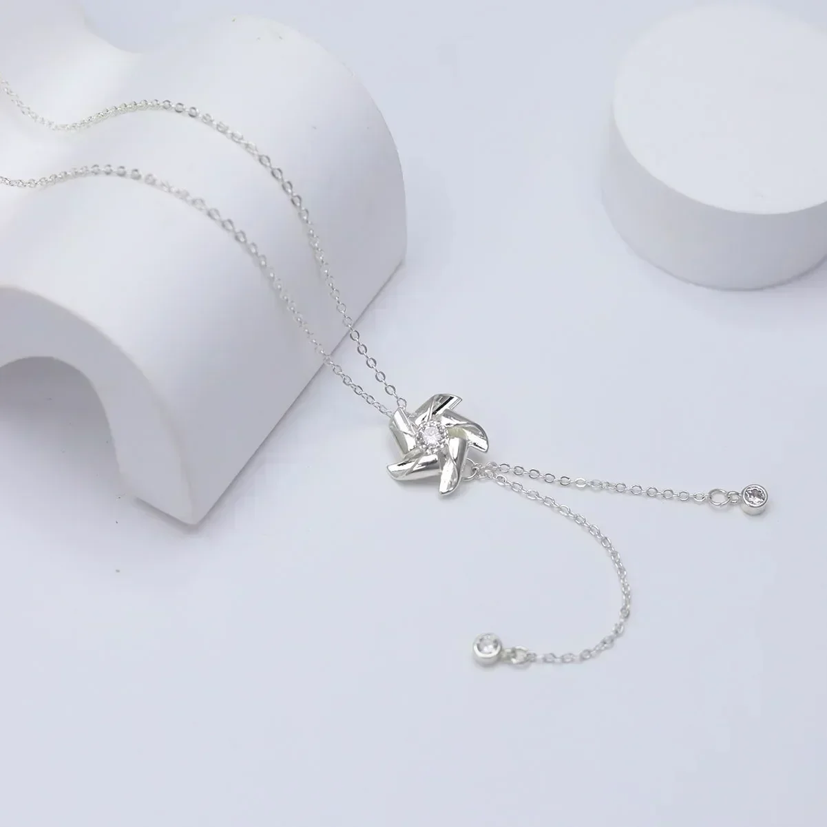 Silver Pinwheel Necklace for Anxiety Round Rotatable Windmill Spinner Jewelry Gifts Women