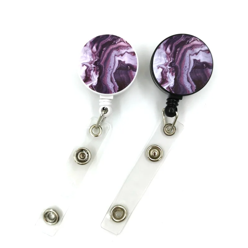 Purple Cool Waves Marble pattern Card Cover Clip Lanyard Retractable Student Nurse Badge Reel ID Card Badge Holder accessories