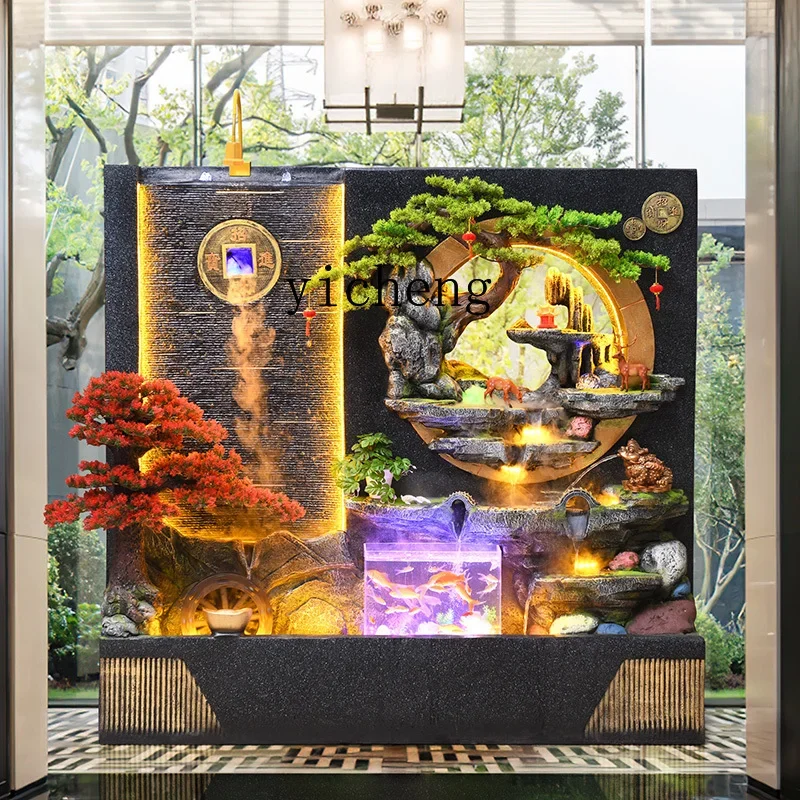 L2-3  water curtain wall screen office store fish tank rockery fish pond fountain circulating water feng shui wheel ornament