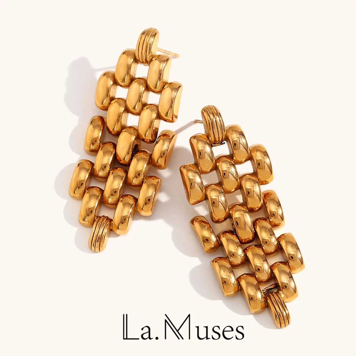 La.Muses Bohemian Diamond Spliced Chain Strap Stainless steel Earring For Women Waterproof  Earrings Delicate Fashion Jewelry