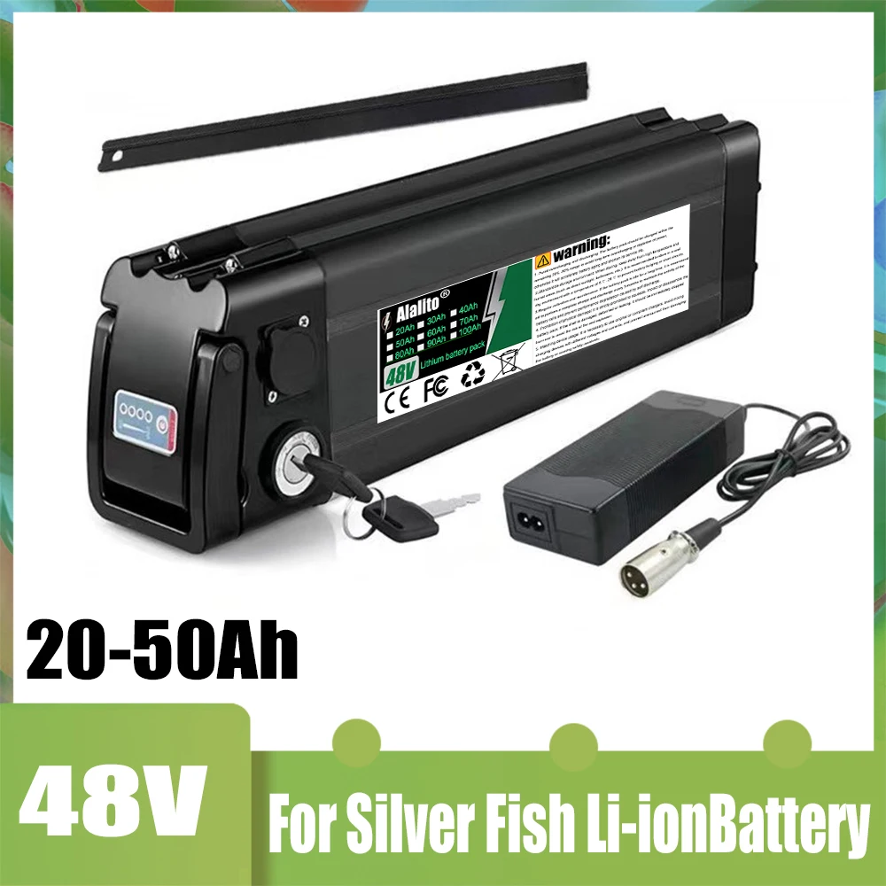 48V electric scooter 20AH-50AH Silver Fish lithium battery, bottom discharge 4-pin, built-in BMS protection, 2000W