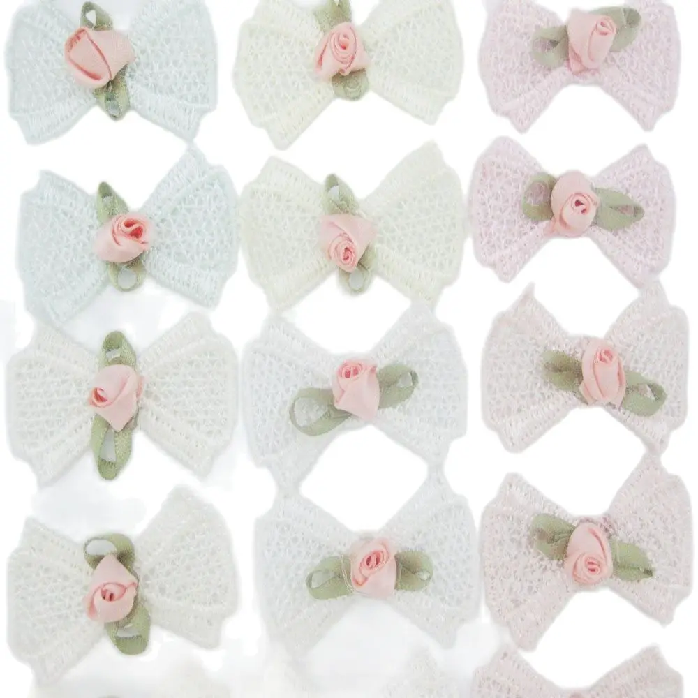 30Pcs Cotton Bows With Flower Rosettes DIY Decorative Ornament Garment Accessories Headwear Findings