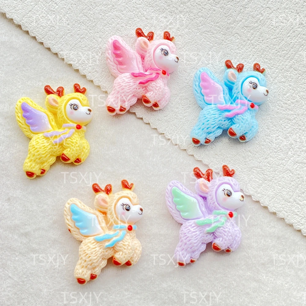 10Pcs New Models Resin Cute Cartoon Little Flying Deer Series Flat Bottom Scrapbook DIY Jewelry Craft Decoration