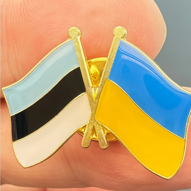 Estonia and Ukraine Flag Metal Soft Enamel Lapel Badge Pins Brooches