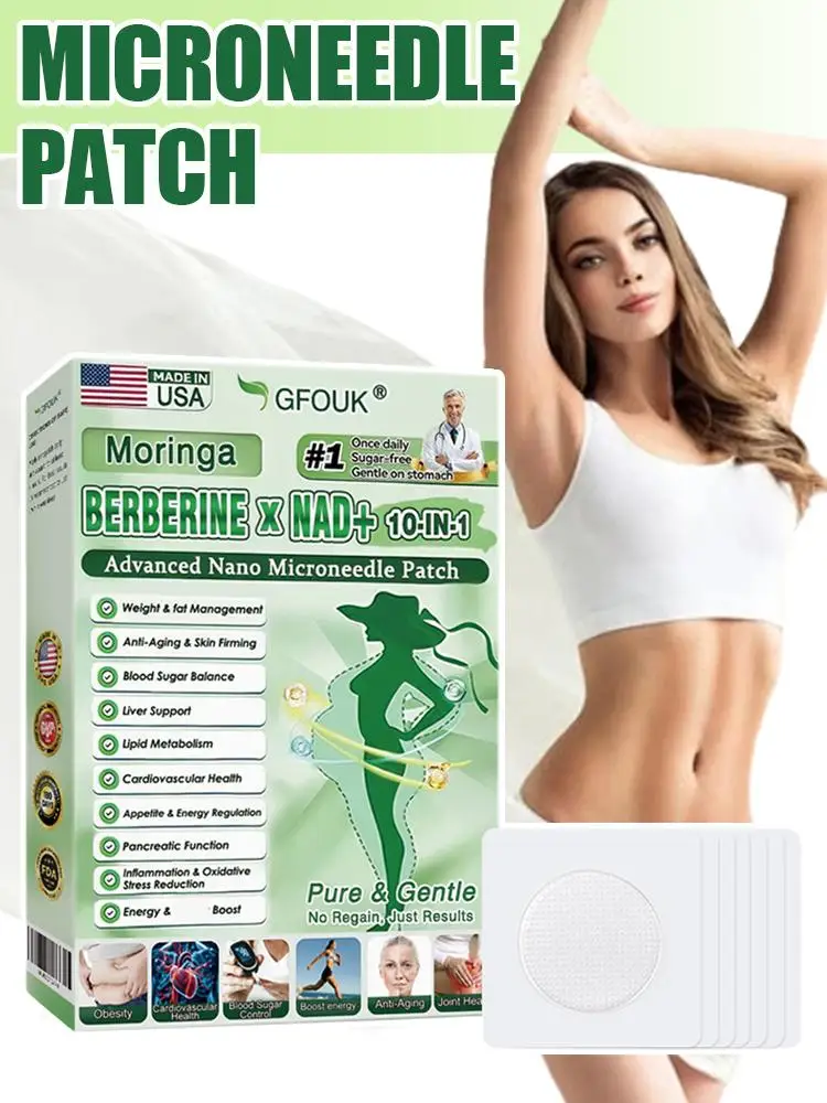 GFOUK Moringa Berberine NAD Patch 10-in-1 Nano Microneedle Gewichtsbeheersing Bloedsuikercontrole Anti-veroudering Transdermale Serum Patch - afbeelding 2
