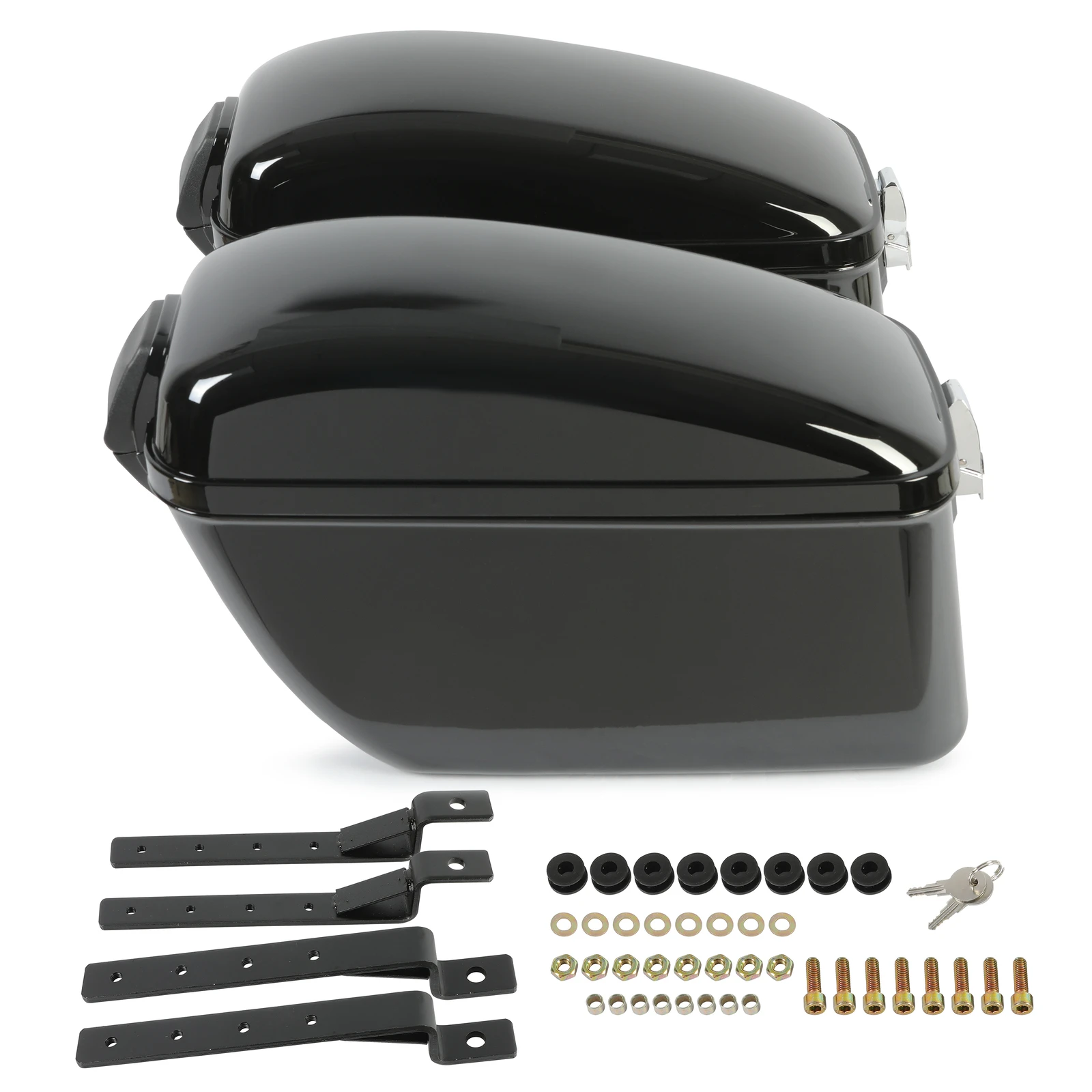 Black Large Hard Saddle Bag For Harley Sportster Softail Dyna V-star Shadow