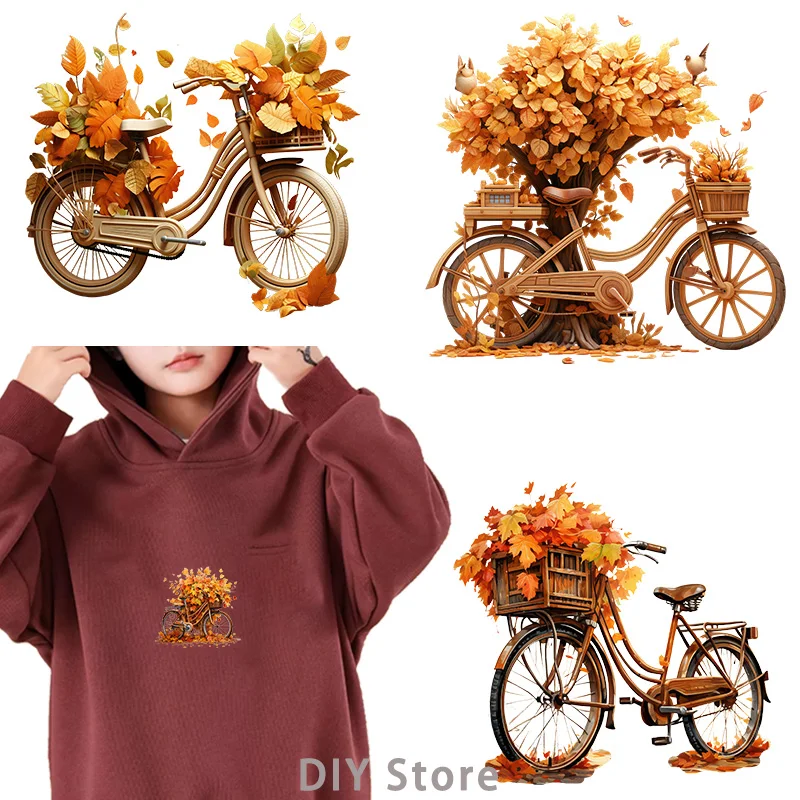 autumn Bicycle dtf Heat Transfer iron on transfer for clothing Iron On Patches Iron On Patches For Clothing Thermal for Clothing