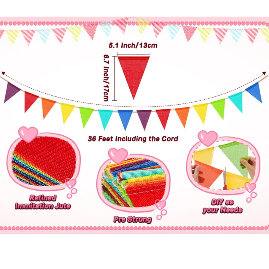 Flags Colorful Pennant Banner Flags Triangle Flags Garland for Theme Birthday Party Outdoor Event Anniversaries DIY Decorations