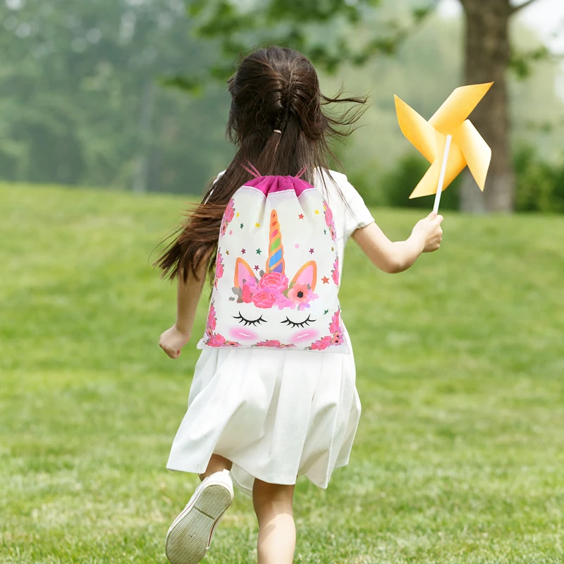 1pc Unicorn Theme Party Non-woven Fabrics Drawstring Bag Kids Birthday Party Gifts Backpack Bags