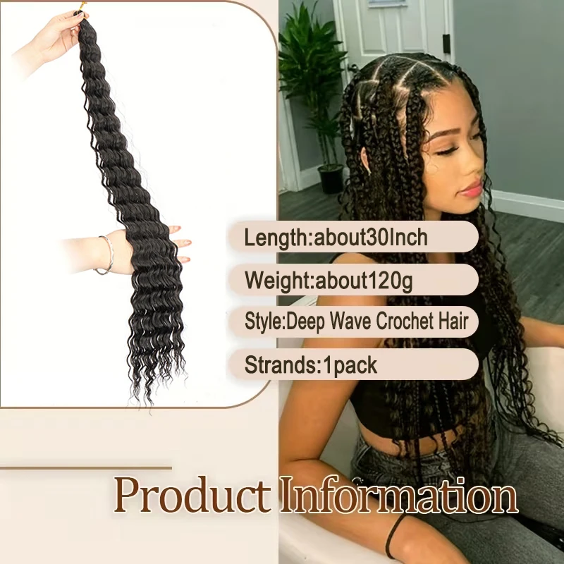 30Inch Synthetic Elegant Long Deep Wave Crochet Goddess Braids Extension Hair for Women Daily to Use