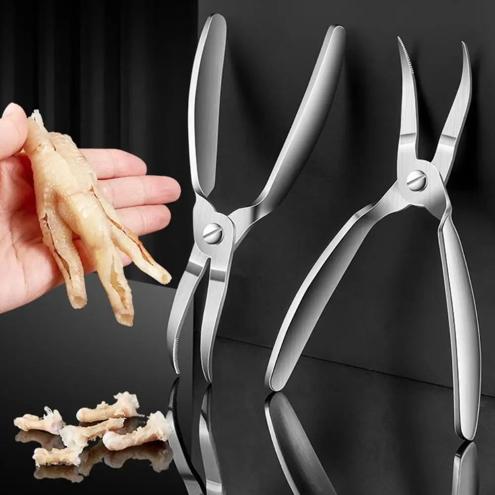 

304 Stainless Steel Chicken Claw Deboning Forcep Professional Effortless Chicken Feet Boneless Pliers Curved Tip Handheld