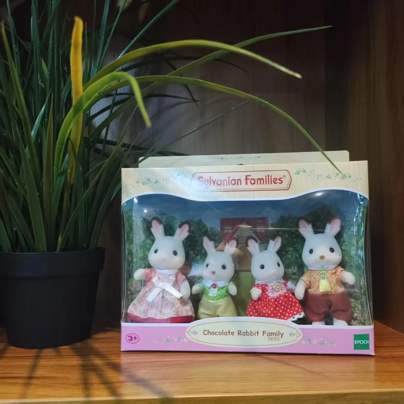 Famiglie Sylvanian Famiglia di conigli al cioccolato Famiglia Husky Epoch Floccaggio Superficie Fibra di poliestere Frasier Teri Coco Freya Giocattoli per bambini