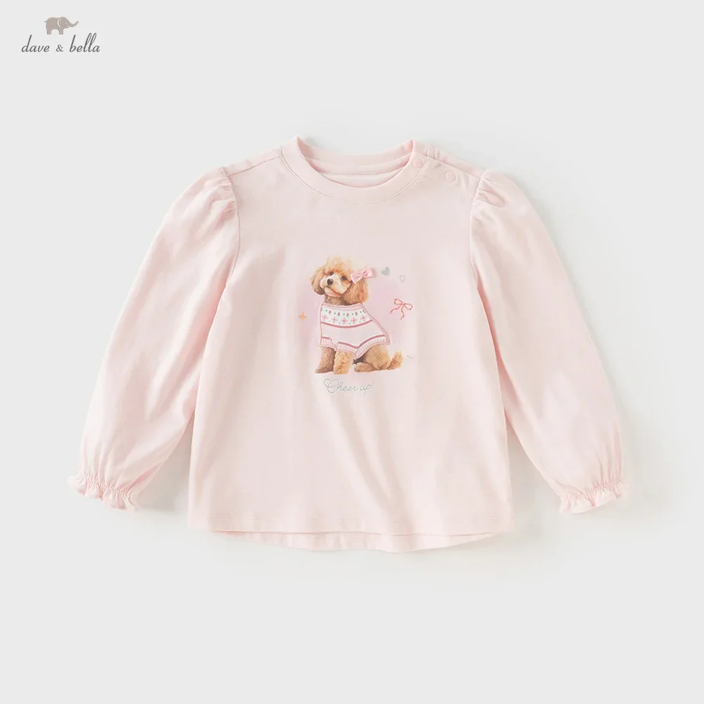 

Dave Bella Children's T-shirt Autumn Girl's Sweet Cartoon Puppy Print Bottoming Shirt Casual Baby Cotton Top Gentle DB3253244