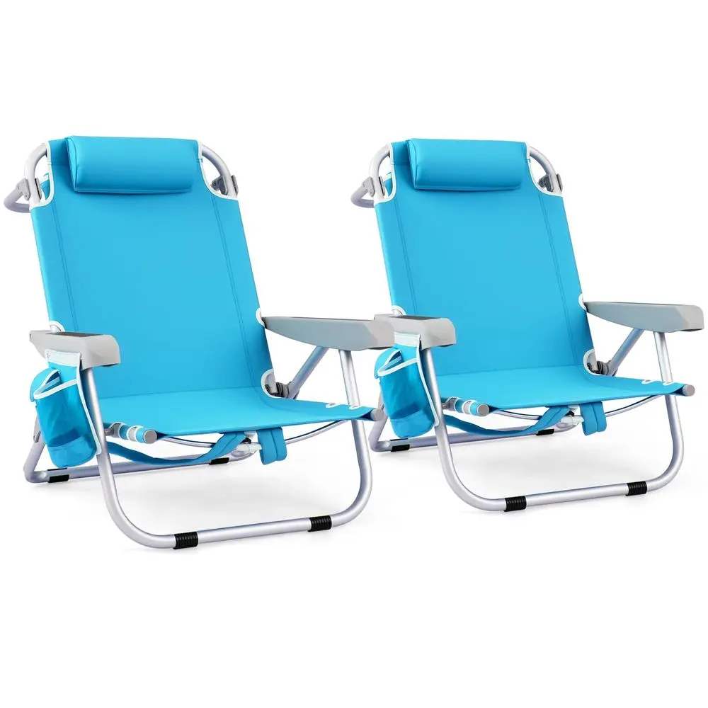 

Beach Chair, 2 Pack 330lbs Folding Backpack Chairs for Adults with 5 Positions, Storage Pockets, Towel Bar amp Headrest, Foldab