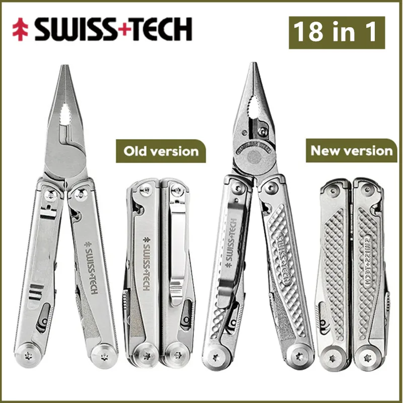 SWISS TECH – pince multifonctionnelle 18 en 1, couteau pliant de poche EDC, multi-outils portables, survie en plein air, pêche, Camping