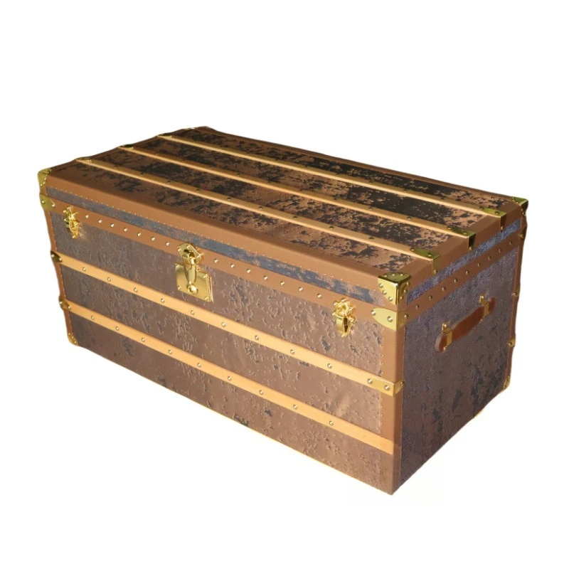 luxury tea table copper silk fabric coffee table villa home decoration coffee table storage box type first layer cowhide