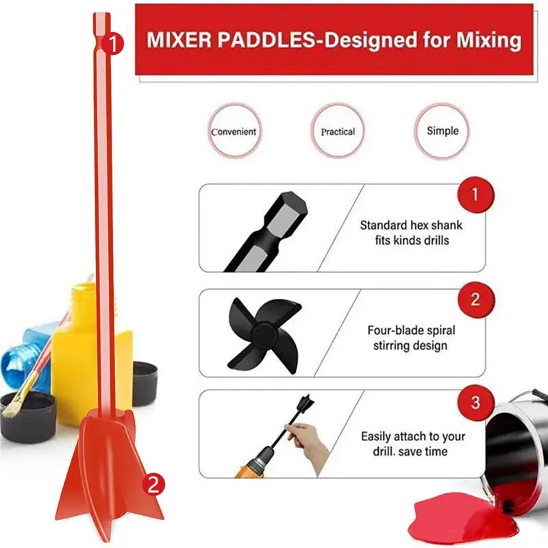 ABZT 4Pcs Epoxy Mixing Stick Paint Stirring Rod Putty Cement Paint Mixer Attachment with Drill Chuck for Oil Paint