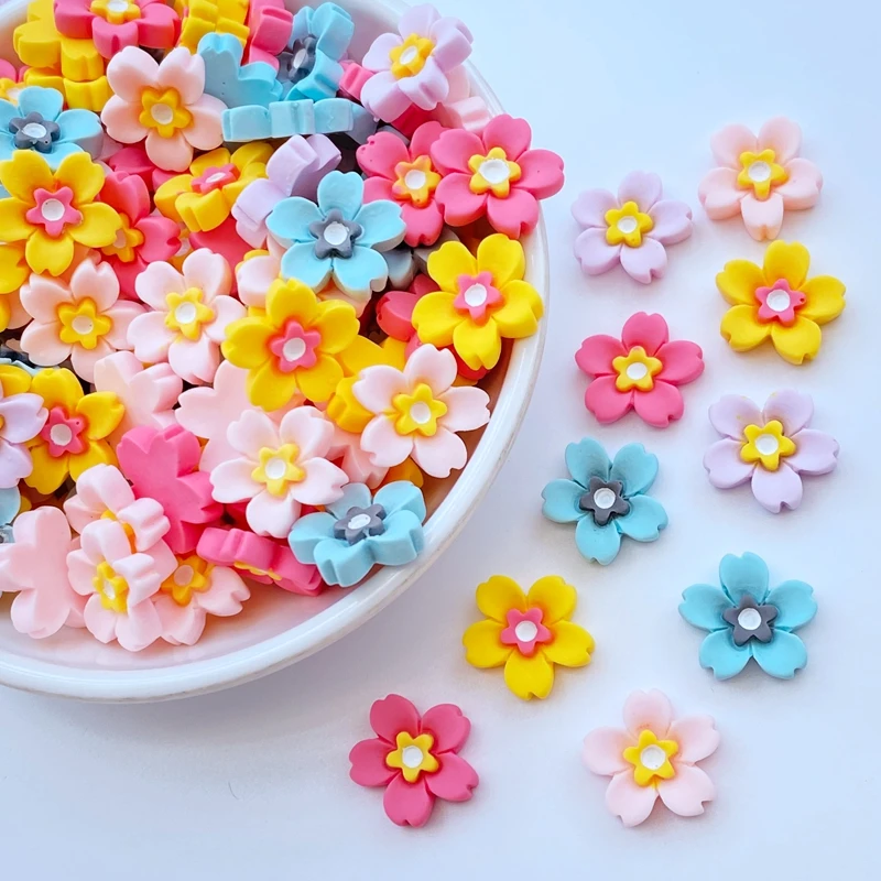 20Pcs New Cute Mini Floret Resin Figurine Crafts Flatback Cabochon Ornament Jewelry Making Hairwear Accessories