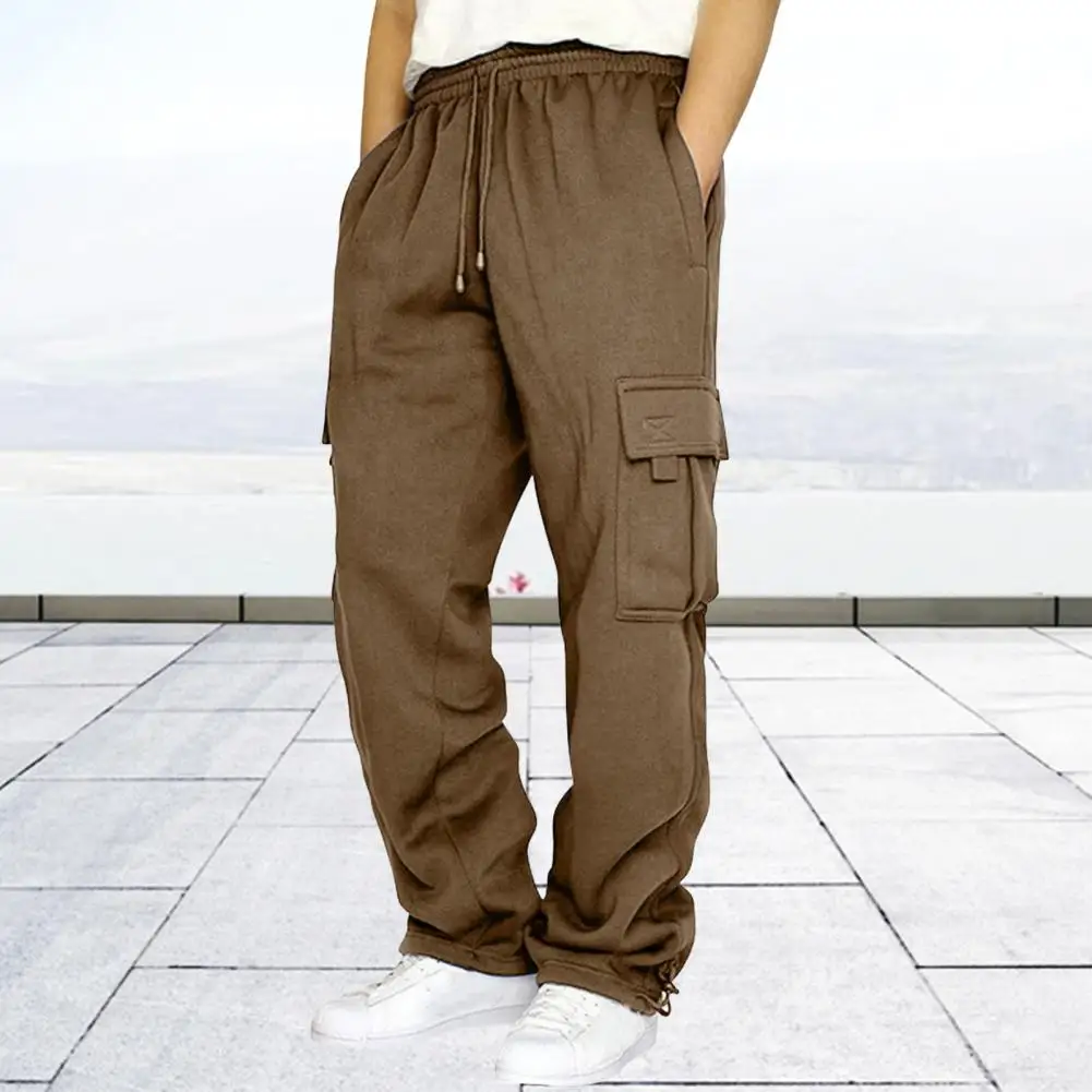 Drawstring Work Pants Men's Drawstring Cargo Pants with Elastic Waist Multi Pockets Soft Breathable Fabric Versatile for Daily