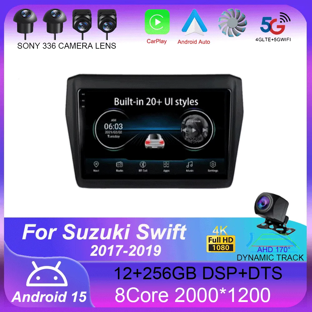 

Android 15 для Suzuki Swift 2017 2018 2019 Автомобильный радиоприемник Стерео Мультимедийная навигация GPS Видеоплеер DSP QLED Беспроводной Carplay 4G